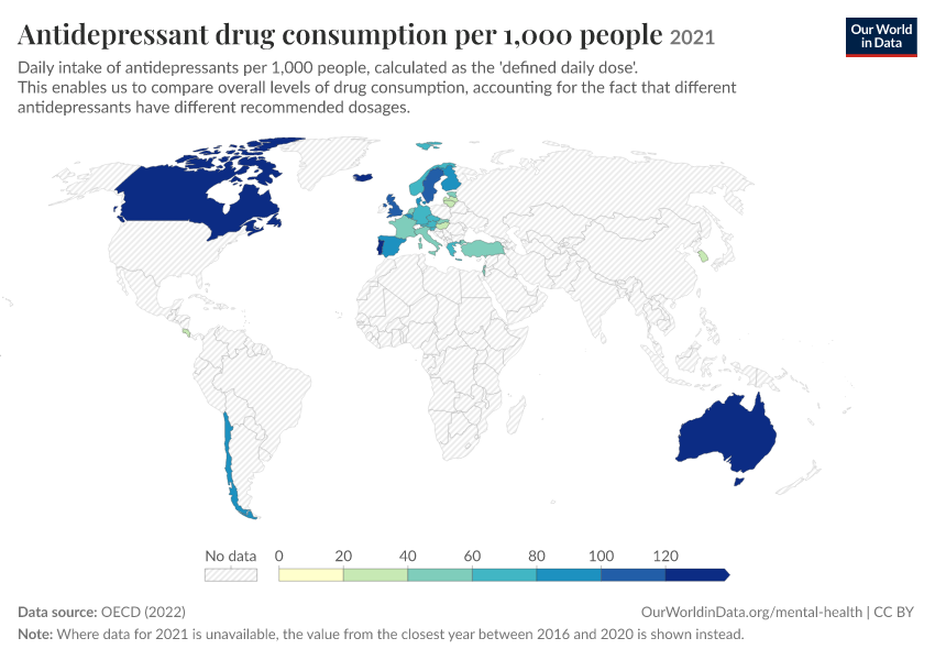 Antidepressant drug consumption per 1,000 people
