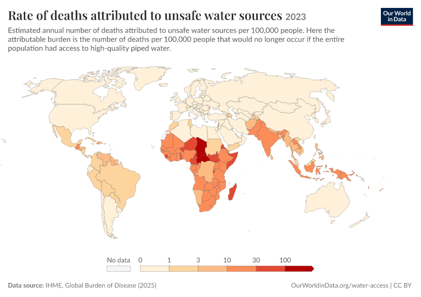 A thumbnail of the "Rate of deaths attributed to unsafe water sources" chart